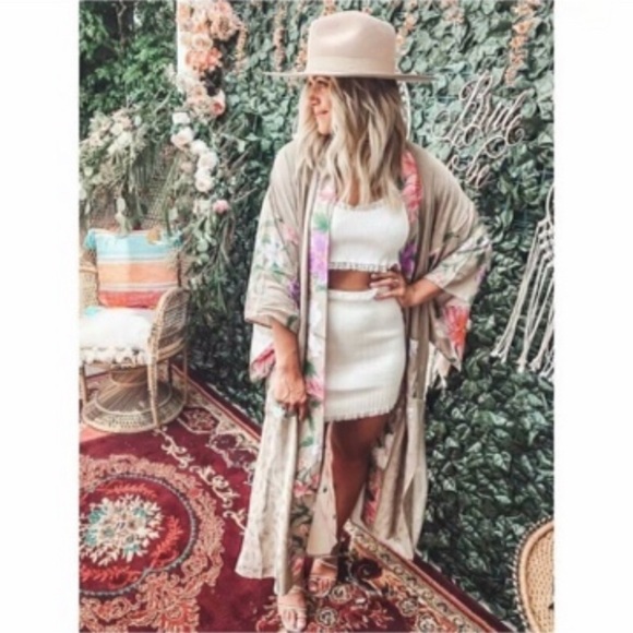 Bohemian Long Floral Peacock Kimono Duster Robe - Picture 10 of 12